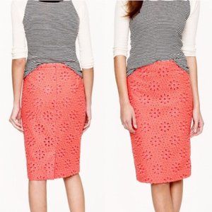 J.Crew coral Petite No. 2 Pencil Skirt Pinwheel Eyelet 2P Easter